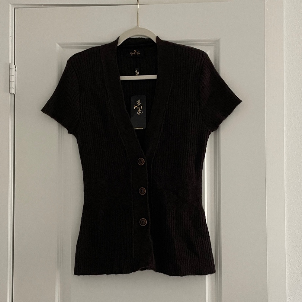 Eugen Klein Vneck Button Front Sweater Retro Short Sleeve Longline Sweater Top